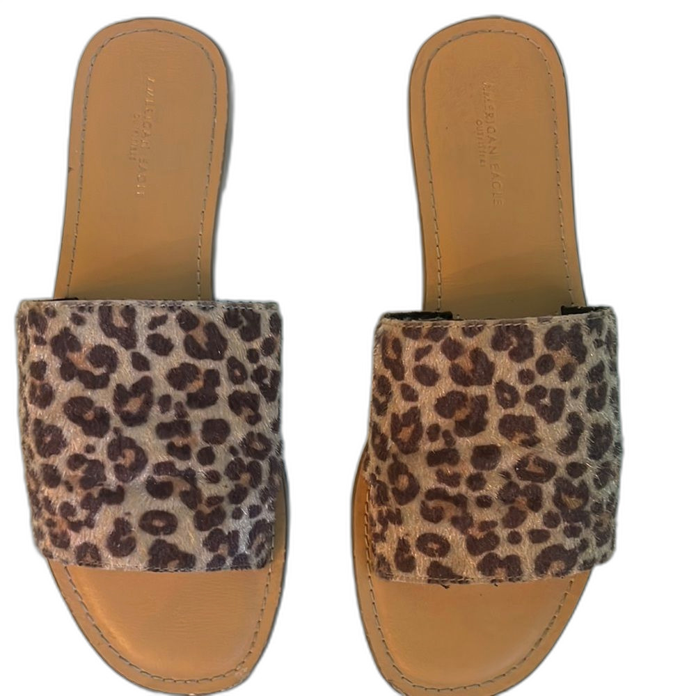 American Eagle Matisse Brown Tan Leopard Print Sandals Women Slides Size 7.5